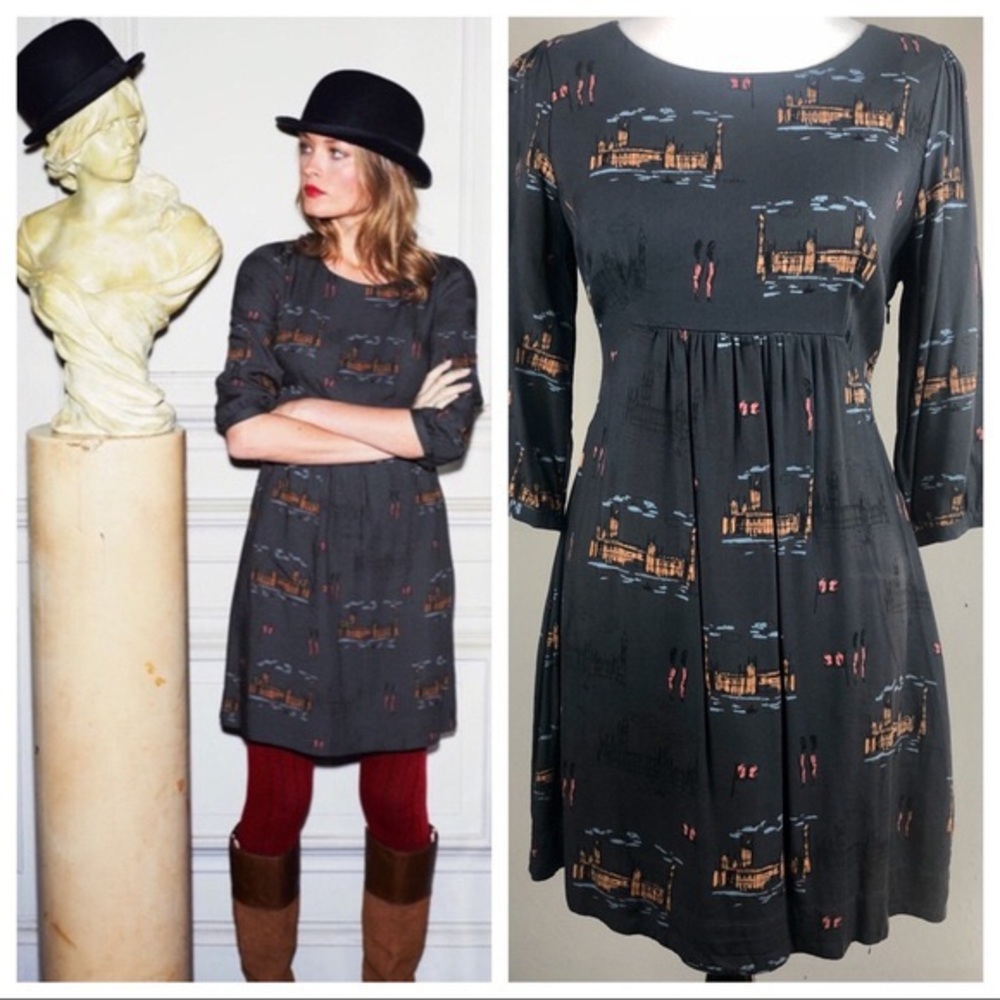 Boden London Dress Gray Peasant Sleeve Guards